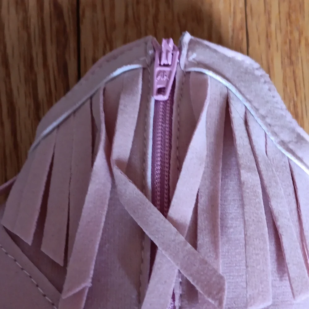 Suede-Look Pink Fringed Zip Baby Booties